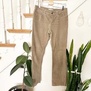 Glenfield Women's Straight Leg Pants Khaki Stretch Velvet Cotton Blend Size 42